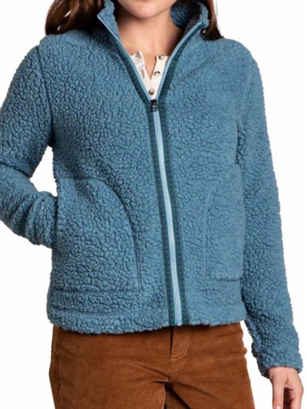 Toad&Co Womens Sespe Sherpa Full Zip Jacket Medium Blue Wool Blend Fleece